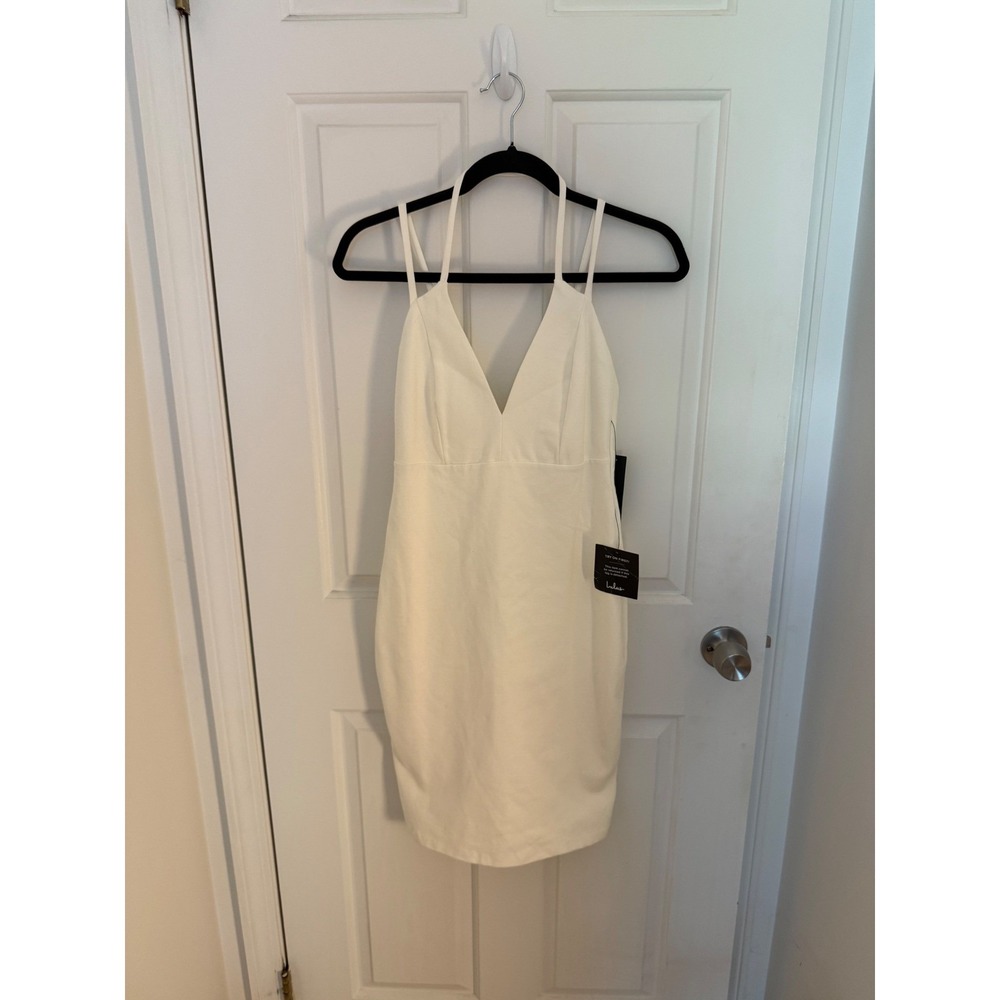 Lulus White Halter Bodycon Dress V-Neck Double Strap Mini Dress Medium NWT